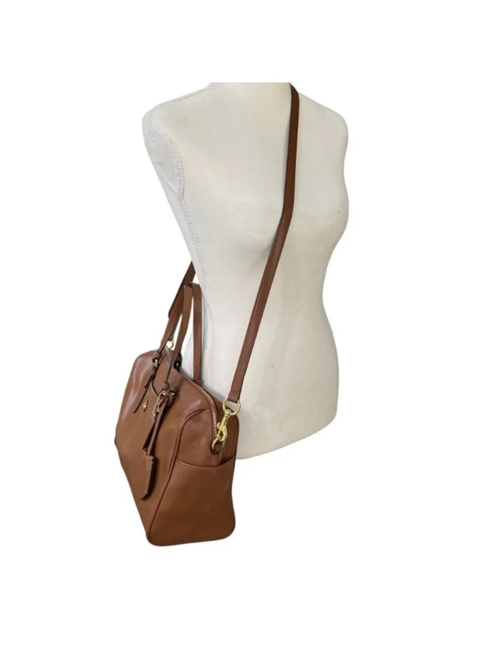 Coach Peyton Leather Nancy Satchel Convertible Crossbody British Tan